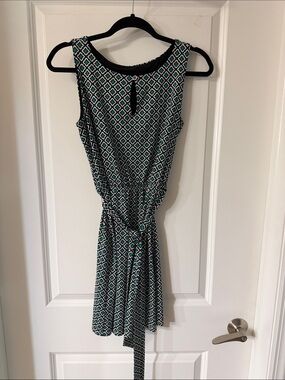 Jacob Teal and Black Sleeveless Mini Dress with Geometric Print